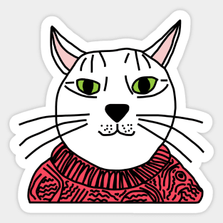 Portrait of Red Sweater Cat Sticker